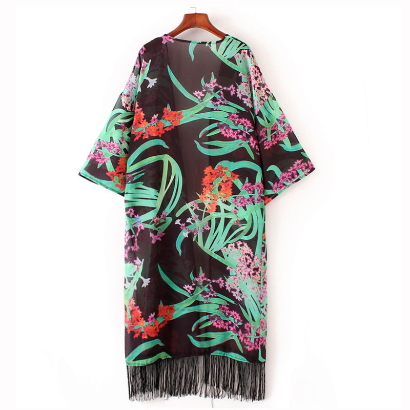 Farverig jungle kimono med sort baggrund - accessories.dk - billede 2