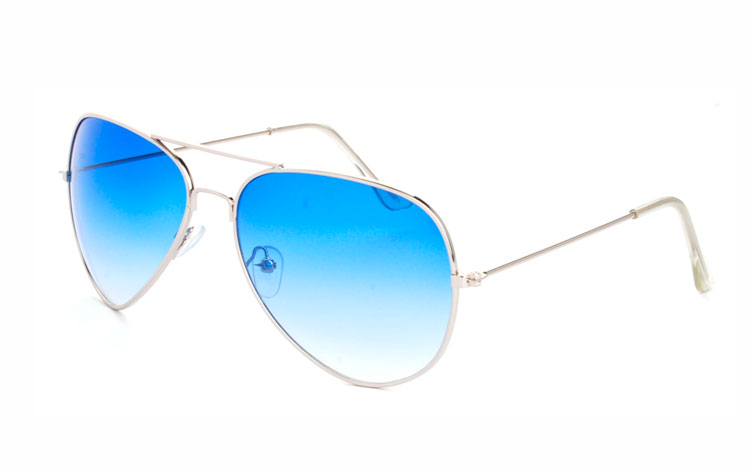 Metal pilot / aviator solbrille med blÃ¥ glas