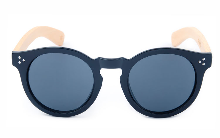 Sort rund solbrille med bambus stÃ¦nger - accessories.dk - billede 2