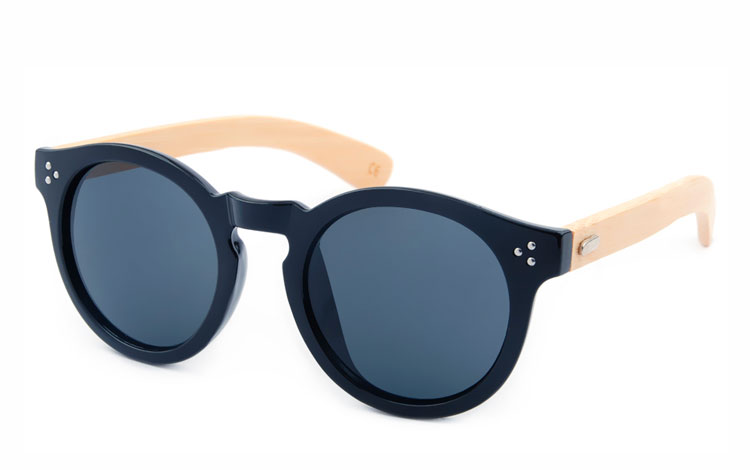 Sort rund solbrille med bambus stÃ¦nger