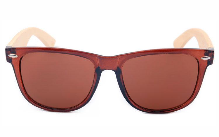 Brun wayfarer solkbrille med lyse bambus stÃ¦nger - accessories.dk - billede 2