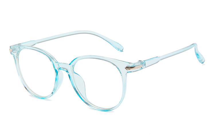 TyrkisblÃ¥ transparent brille med klart glas uden styrke