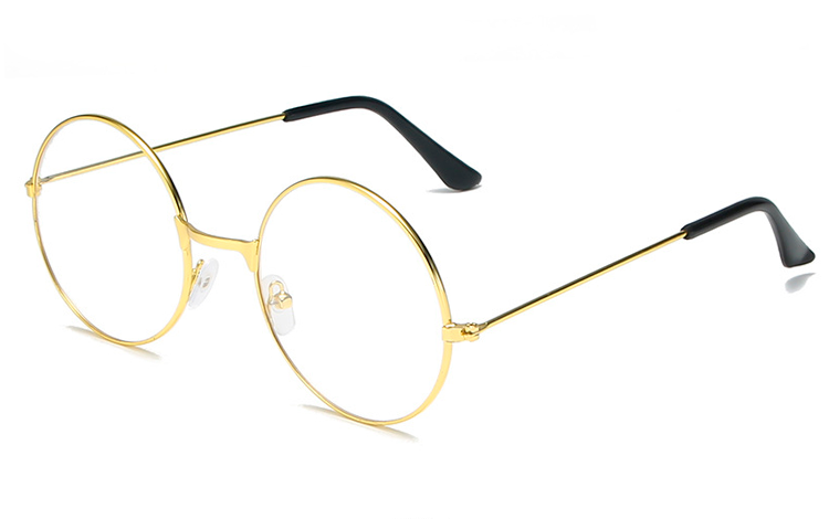 Guldfarvet metal brille med klart glas uden styrke