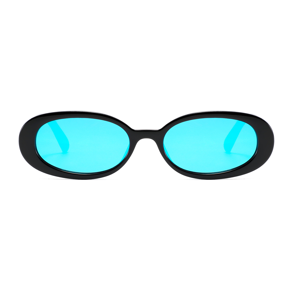 Smuk oval solbrille i blank sort stel med isblÃ¥ spejlglas - accessories.dk - billede 2