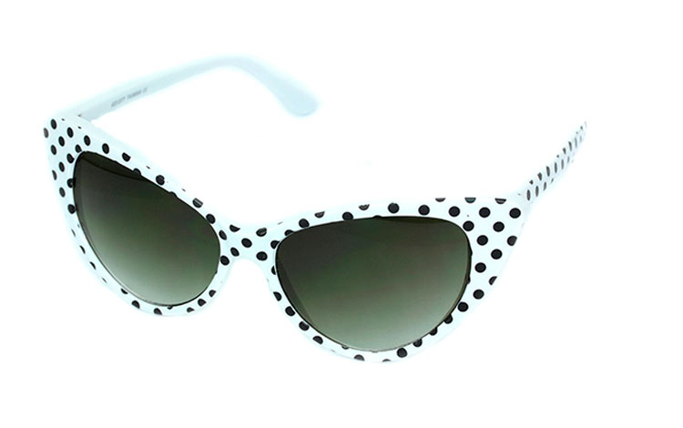 Hvid katÃ¸je / cateye solbrille med sort prik