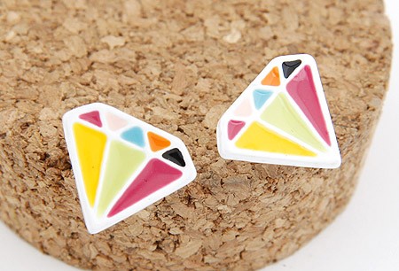 Diamant Ã¸restik i hvid med multi farver