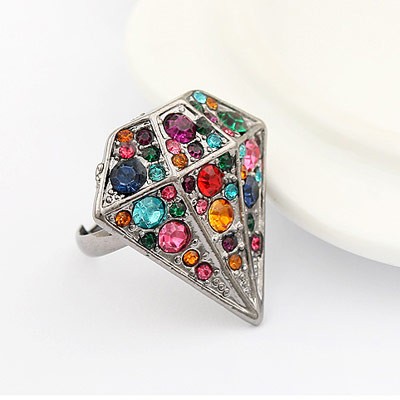 Ring Diamant  m/ farvede sten