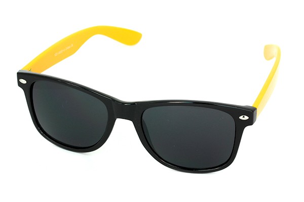 Sort wayfarer solbrille med gule stÃ¦nger
