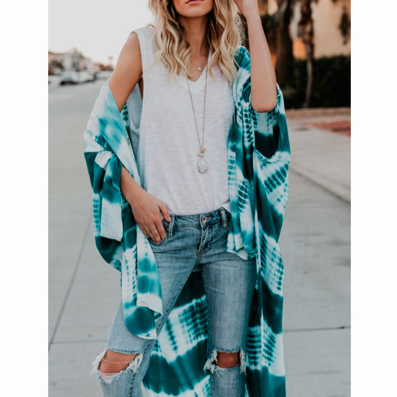 Kimono i flot batik mÃ¸nster i dyb grÃ¸n farve - accessories.dk - billede 3