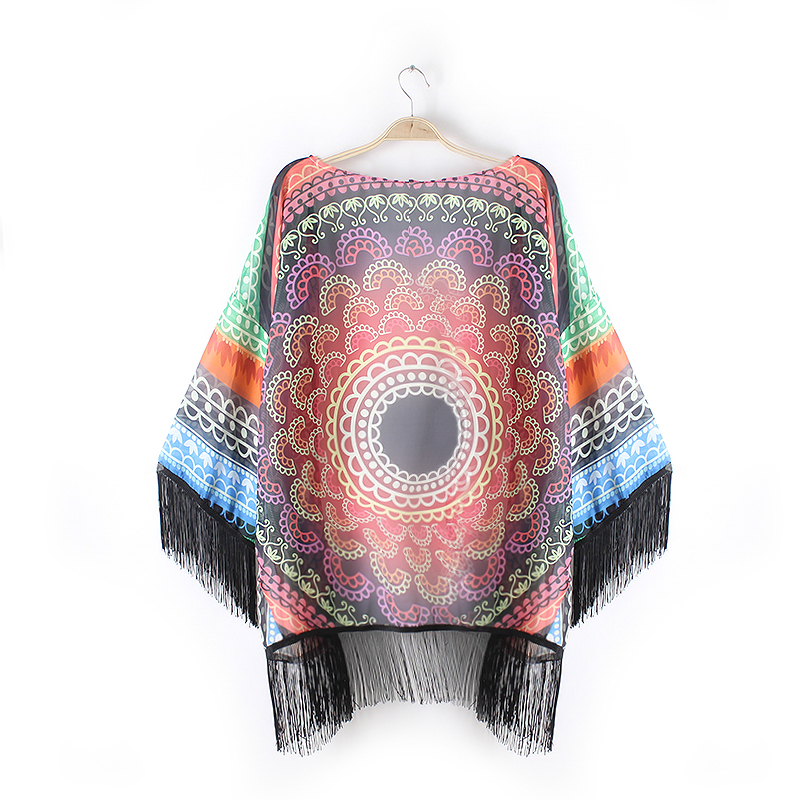 Smuk farverig kimono med mandala mÃ¸nster - accessories.dk - billede 2
