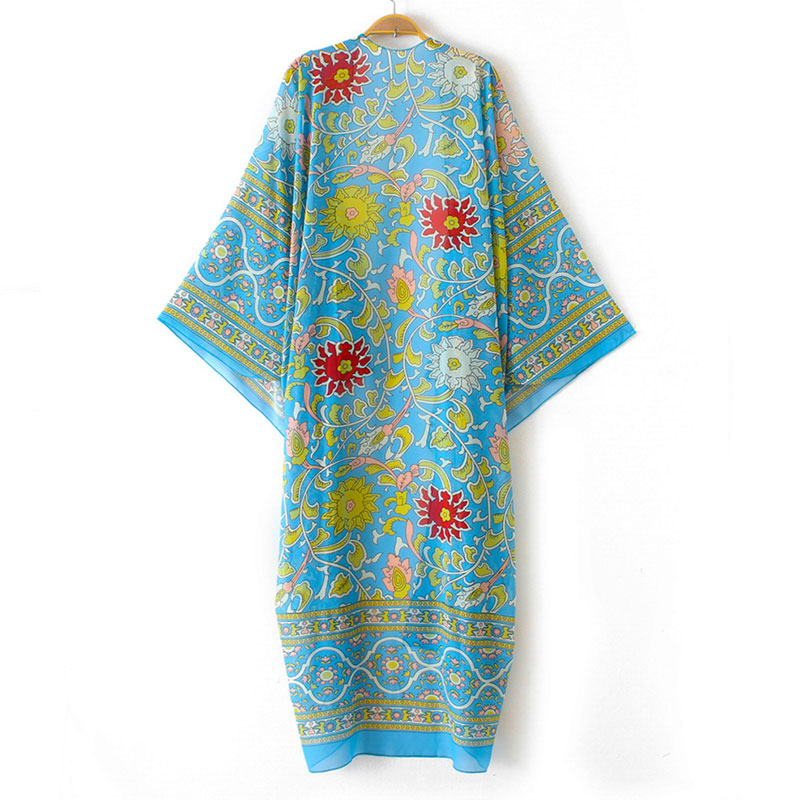 Kimono i smuk lyseblÃ¥t / tyrkis design. Slot farve og mÃ¸nsterdesign - accessories.dk - billede 2