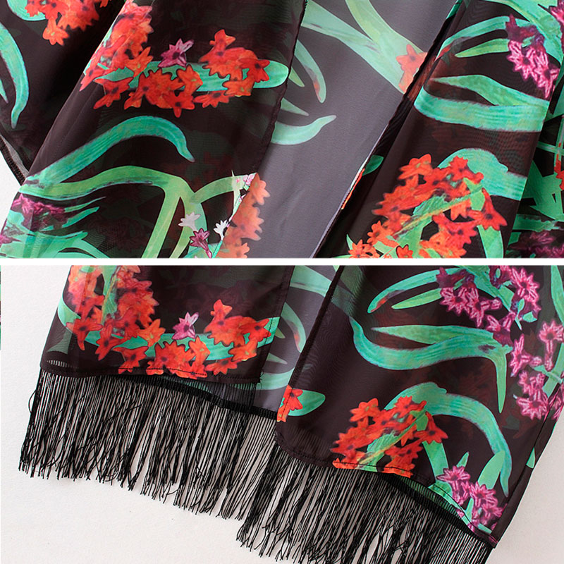 Farverig jungle kimono med sort baggrund - accessories.dk - billede 3