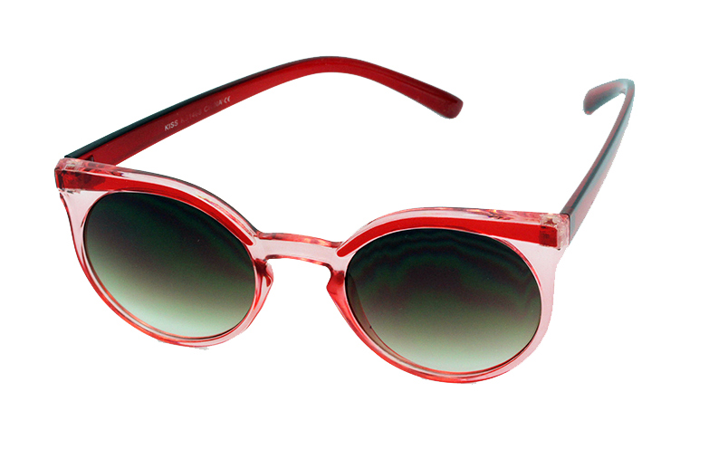 RÃ¸dlig rund solbrille. Halv gennemsigtigt design