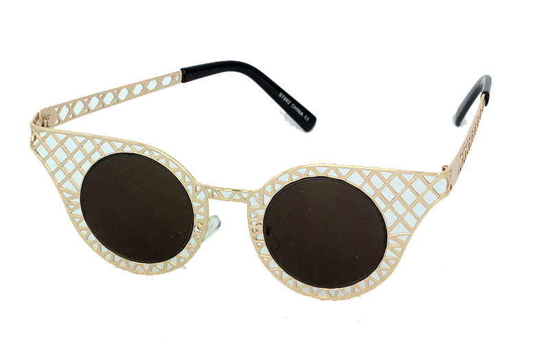 Metal gitter cateye solbrille i guld