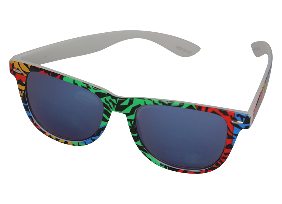 Wayfarer solbrille i multifarvet dyreprint med blÃ¥ligt spejlglas