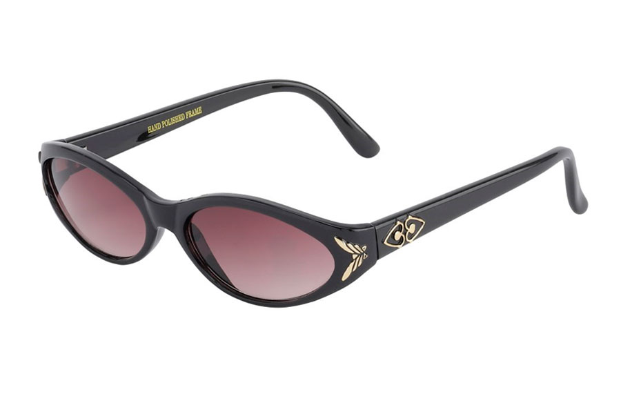 Sort solbrille med guld detaljer i retro look.