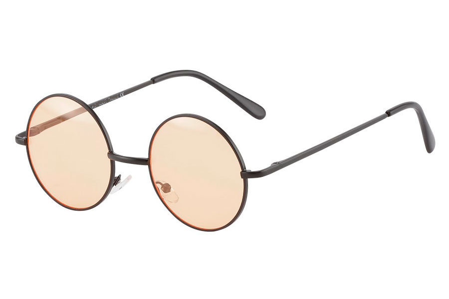 Rund lennon brille i sort metalstel med orange linser. 