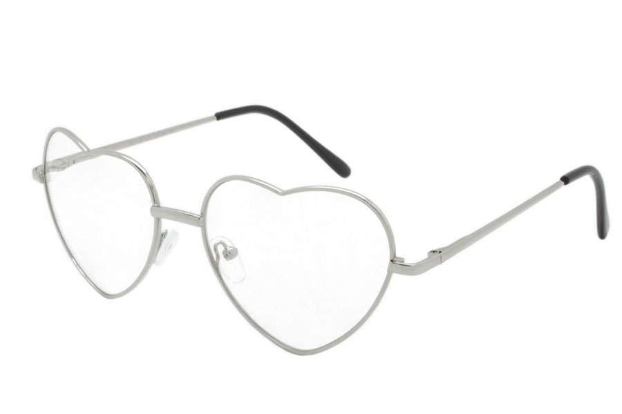 Hjertebrille i sÃ¸lvfarvet metalstel