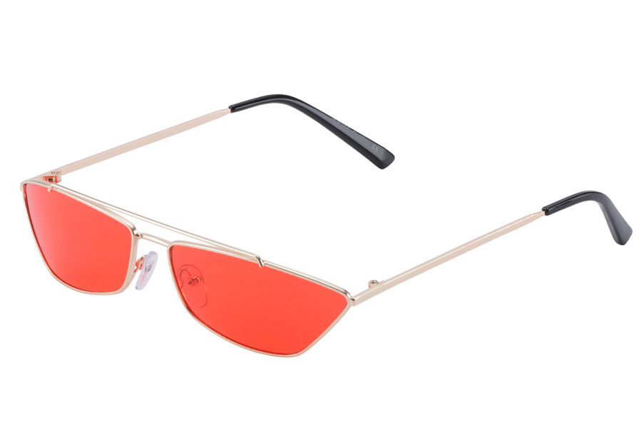 LÃ¦kker smal cat eye solbrille metalstel med rÃ¸de glas