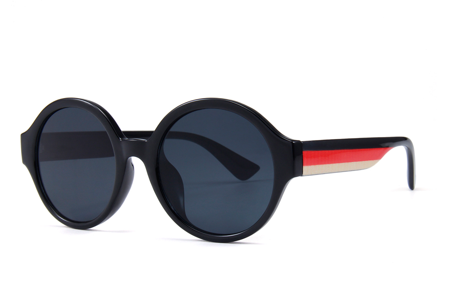 Flot rund mode solbrille med stribet stÃ¦nger.