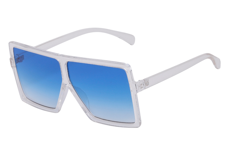 Klar transparent oversized brille med blÃ¥ linser