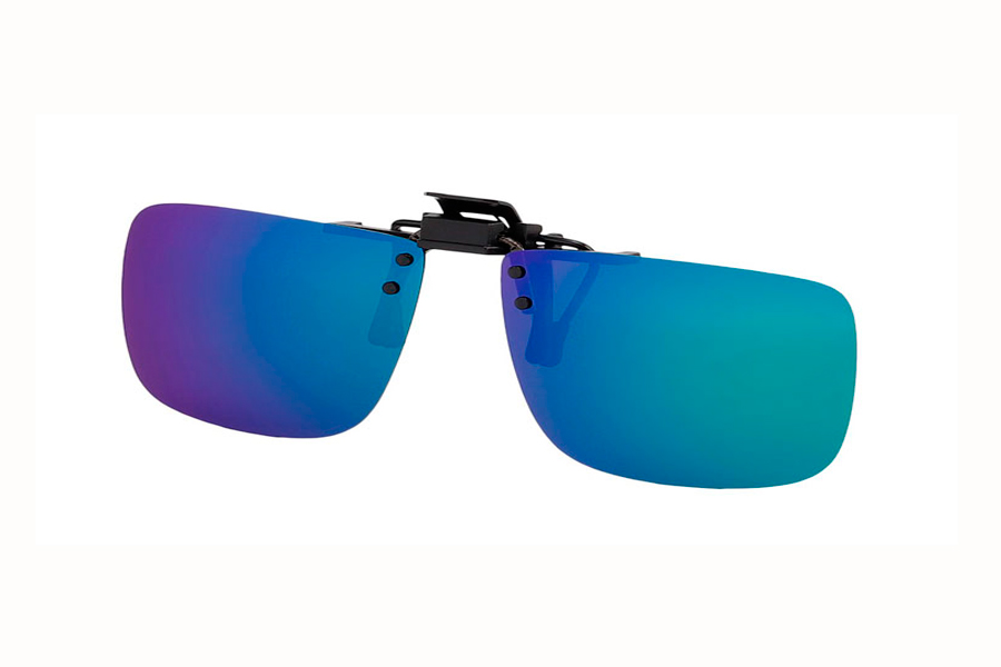 Polaroid clip-on solbrille i grÃ¸n-blÃ¥t spejlfarvet glas