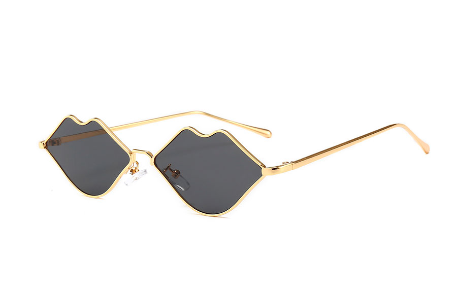 FrÃ¦k lÃ¦be solbrille i guldfarvet metal stel med grÃ¥-sorte glas