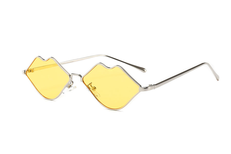 FrÃ¦k lÃ¦be solbrille i metal stel med gule glas