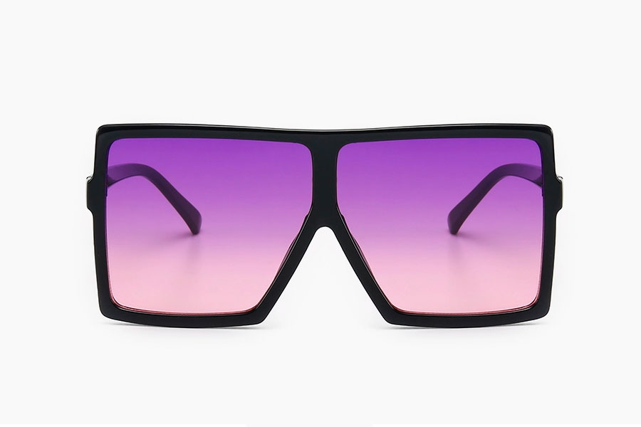 Oversized sort firkantet brille med lilla glas i fladt design - accessories.dk - billede 2