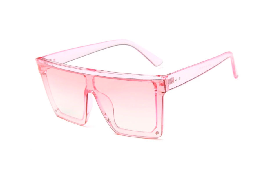 LyserÃ¸d transparent solbrille i kantet design med lyserÃ¸de glas