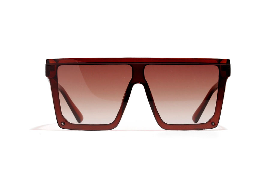 Mørkebrun blank solbrille i kantet design