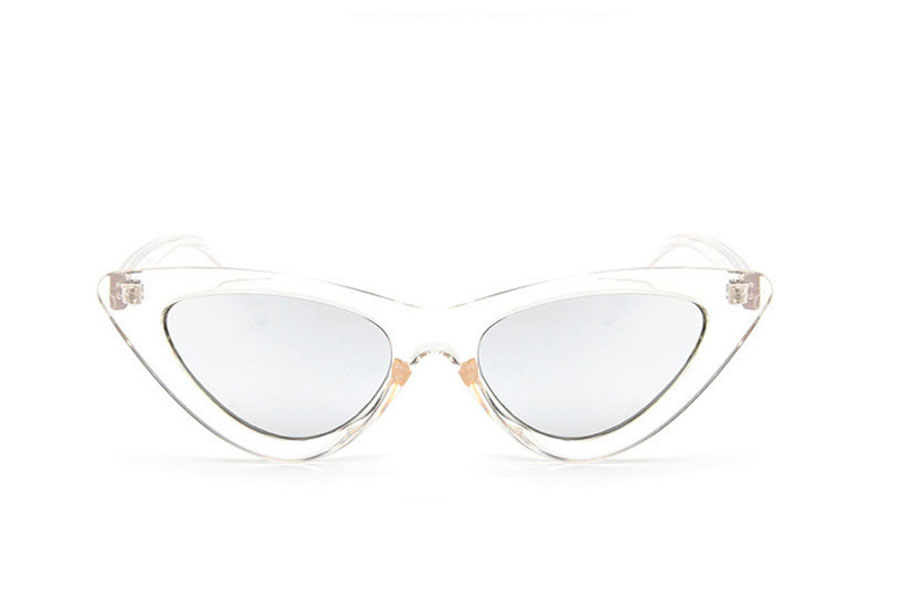 FrÃ¦k transparent solbrille i Cat-Eye design med sÃ¸lvfarvet spejlglas