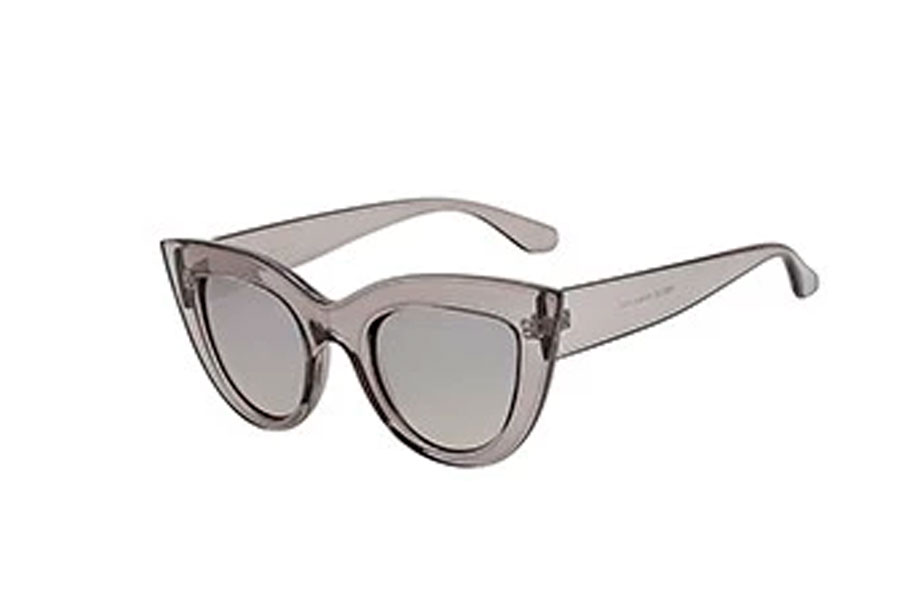 Cat-Eye solbrille i smokey transparent stel med sÃ¸lvfarvet spejlglas