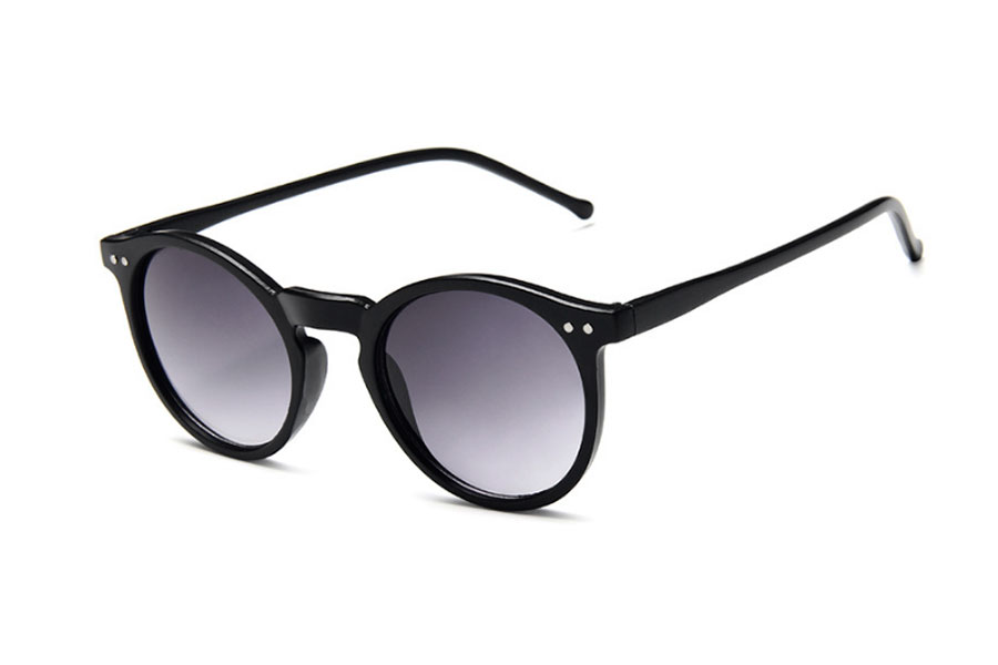 Rund solbrille i mat sort stel med grÃ¥-sorte glas
