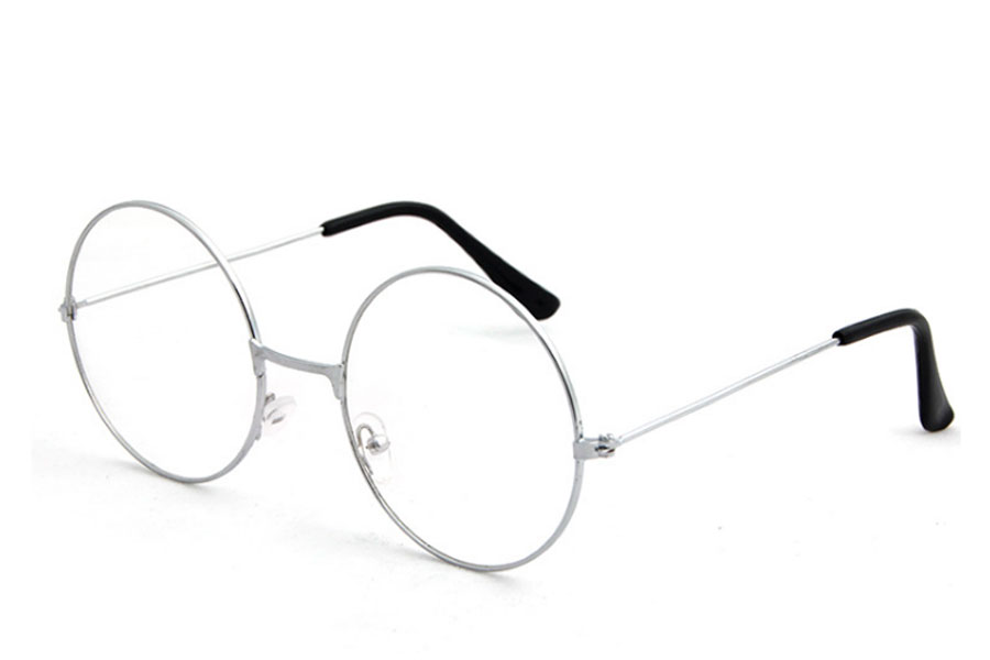 Stor sÃ¸lvfarvet metal brille i det moderigtige John Lennon look