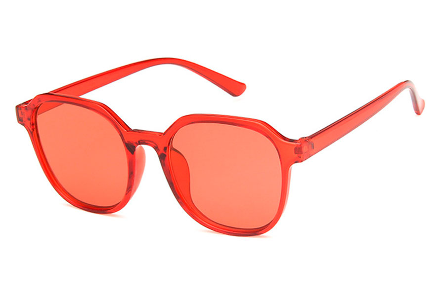 RÃ¸d Solbrille i rund/kantet design md rÃ¸de glas