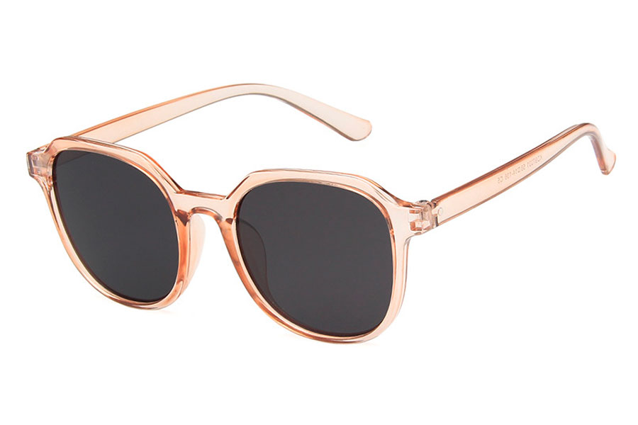 Dame solbrille i beige transparent stel med grÃ¥-sorte glas