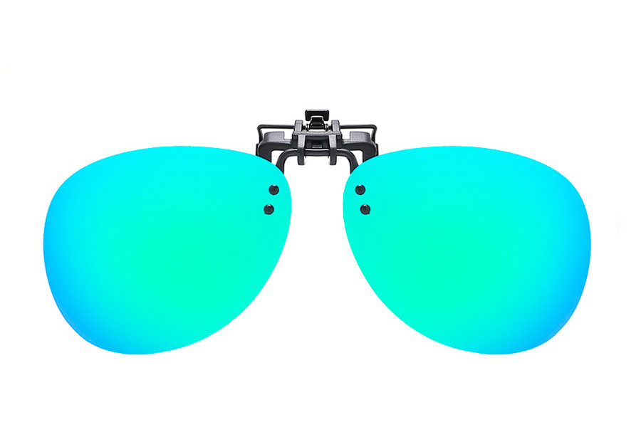 Polaroid clip-on solbrille i grÃ¸n-blÃ¥ spejlglas
