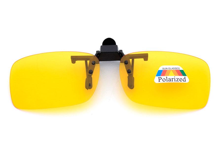 Polaroid clip-on solbrille med gule glas. Perfekt til nattekÃ¸rsel