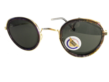 Rund solbrille med lilla-gul marmor gummikant
