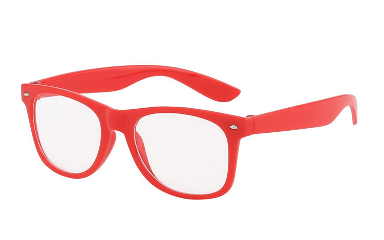 RÃ¸d wayfarer brille med klart glas uden styrke