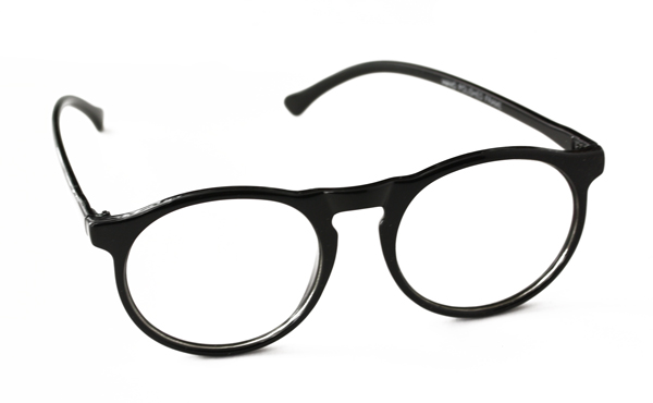 Sort rund brille uden styrke.