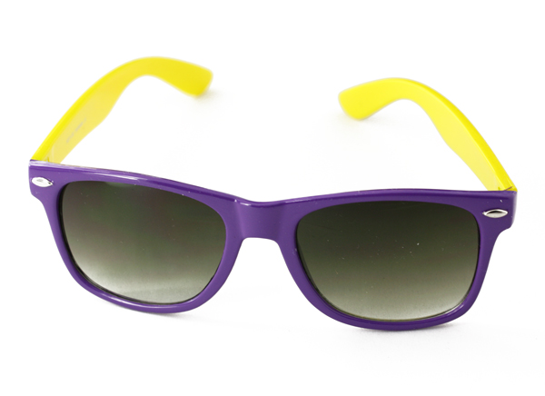 Lilla og gul wayfarer solbrille
