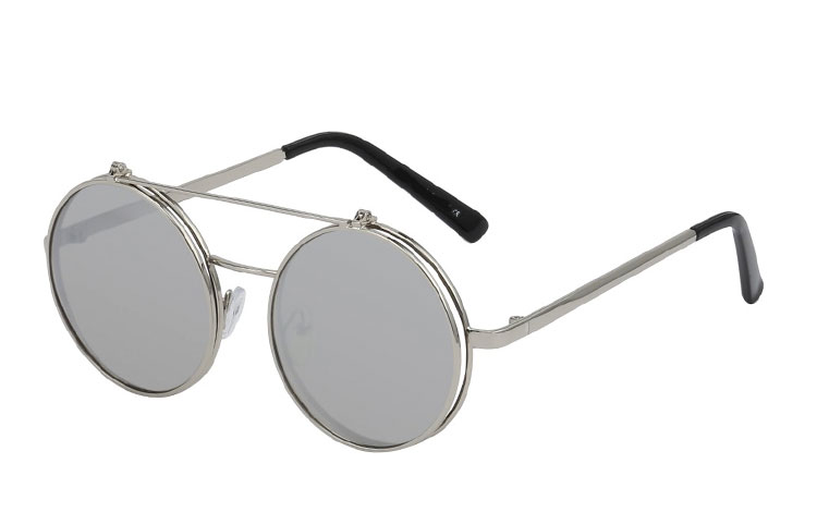 Sort / solbrille med klap-op funktion i wayfarer look med spejl glas
