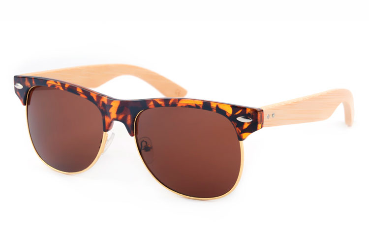 Solbrille i clubmaster design med bambus stænger - Design nr. 3497