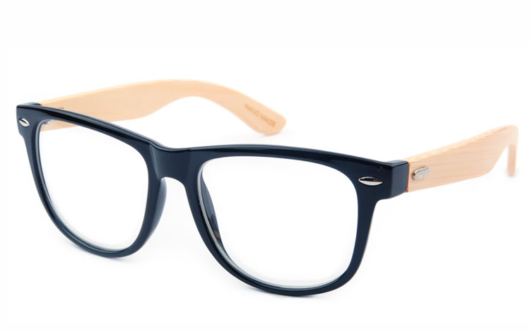 Brille med klart glas i wayfarer design med bambus stænger - Design nr. 3498