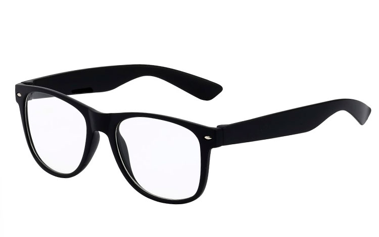 Sort MAT wayfarer brille med klart glas uden styrke - Design nr. 3516