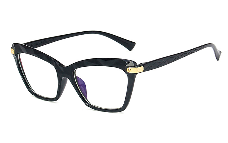 Sort cat-eye brille i mønstret og indgraveret glas. - Design nr. 4398