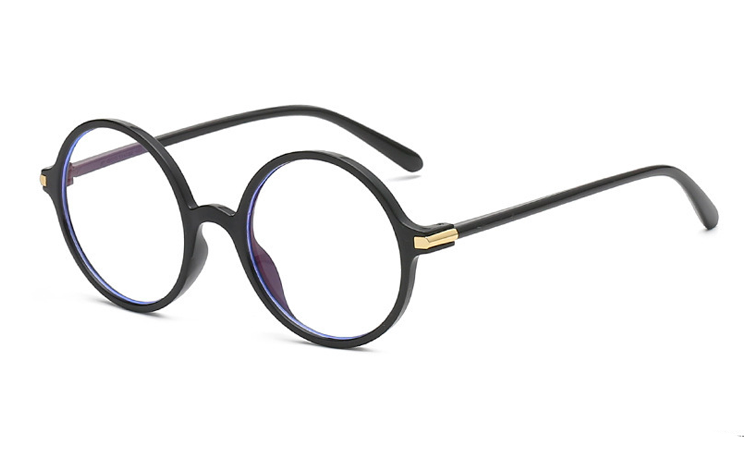 Sort rund brille med klart glas uden styrke - Design nr. 4418
