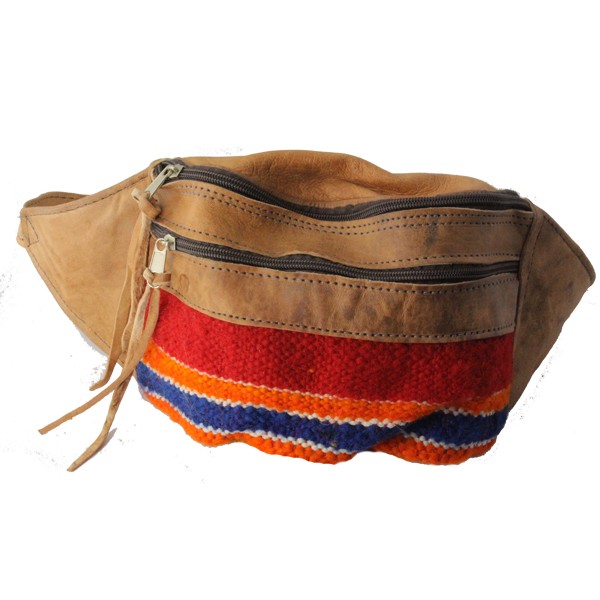 2.SORTERING NEDSAT Afrikansk læder bumbag med vintage kelim - Design nr. 3141